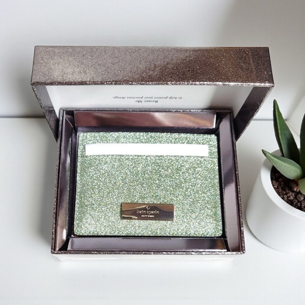 Kate Spade Kenzie‎ Glitter Mixed MaterialsBoxed Small Slim Card Holder NWT NIB